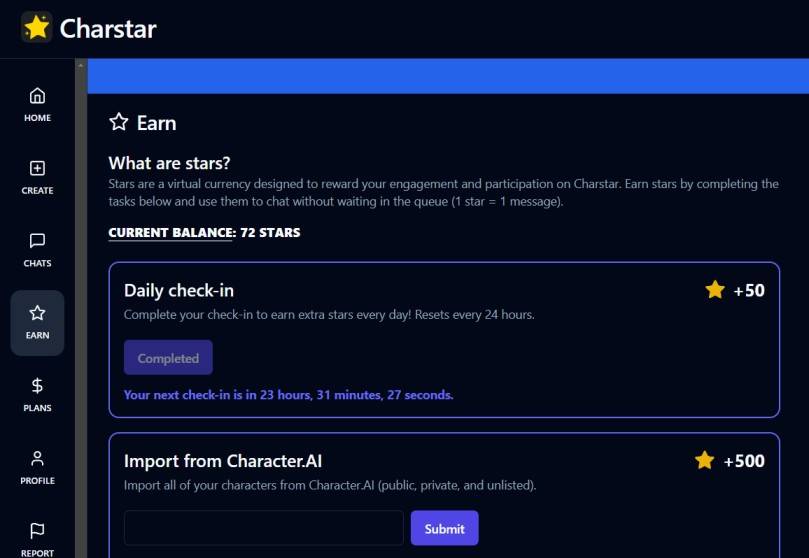 free credits of charstar ai